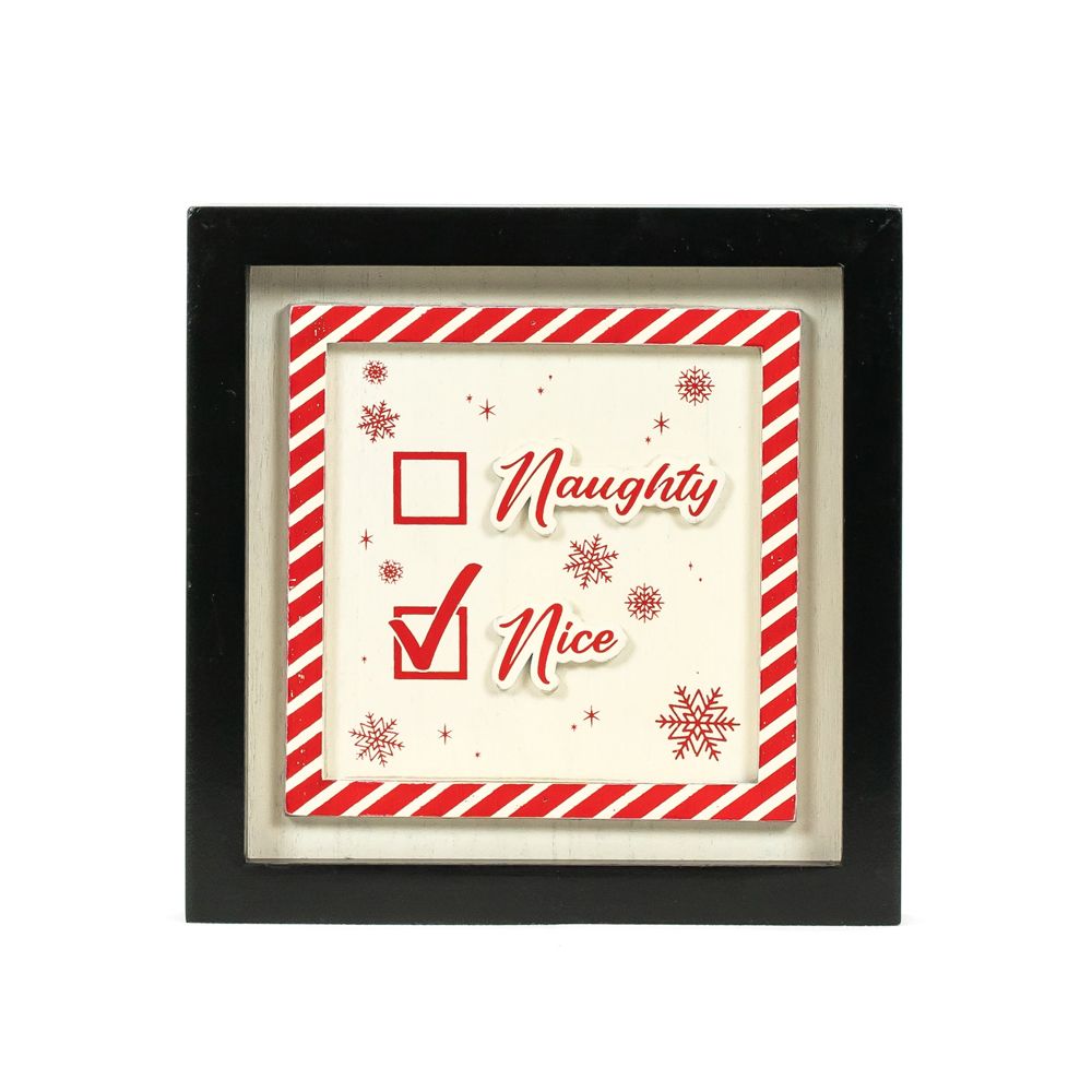 7" x 7" x 1.5" Reversible Wood Wall Art (Naughty / Rainbow)