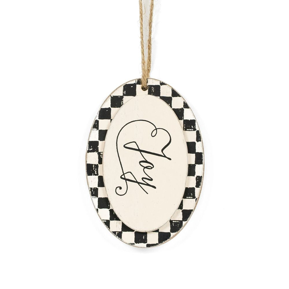 JOY Wood Holiday Ornament - Black & White