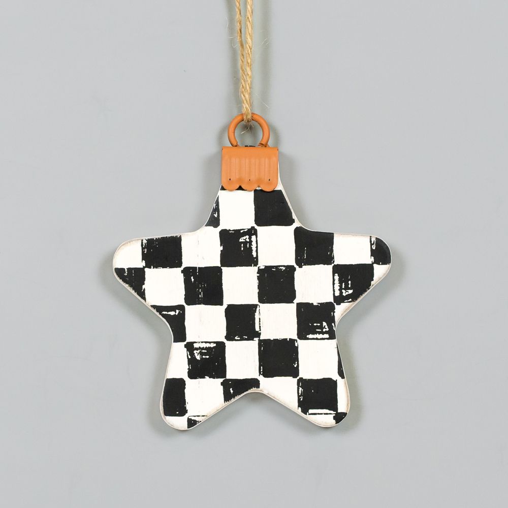 Dwella Decor Wood Star Ornament in Black & White