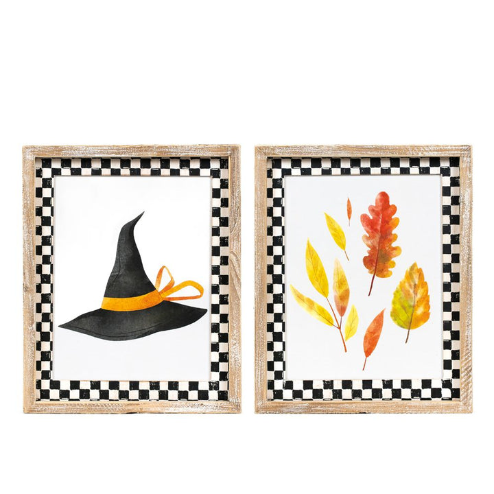 10" x 13" x 1.5" Reversible Wood Wall Art (Hat / Leaf)