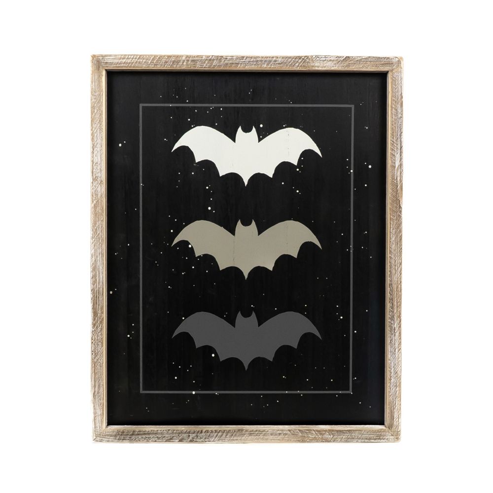16" x 20" x 1.5" Reversible Wood Wall Art (Bat / Pumpkin).