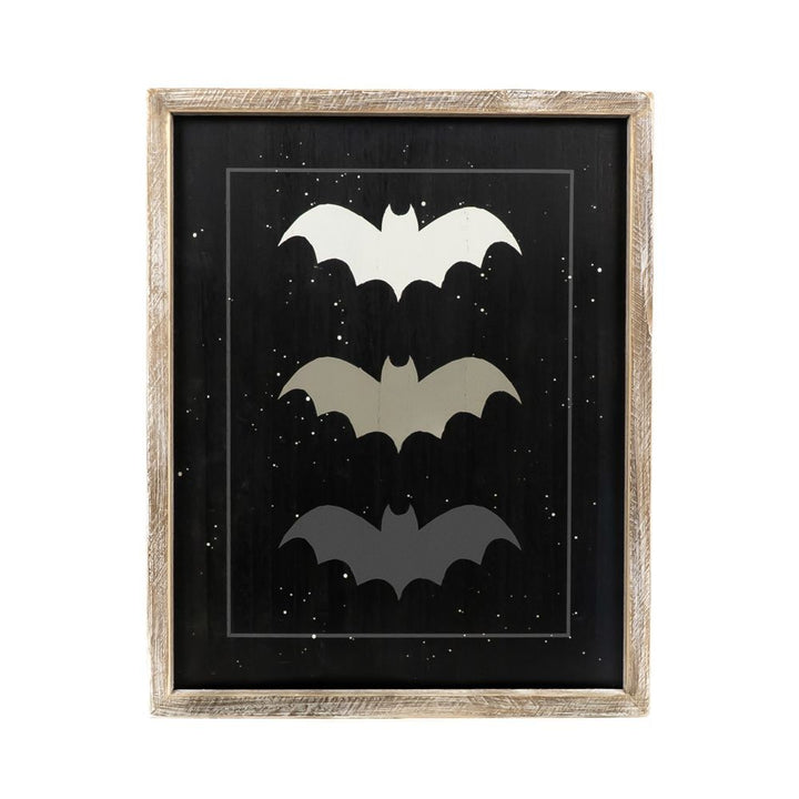 16" x 20" x 1.5" Reversible Wood Wall Art (Bat / Pumpkin).