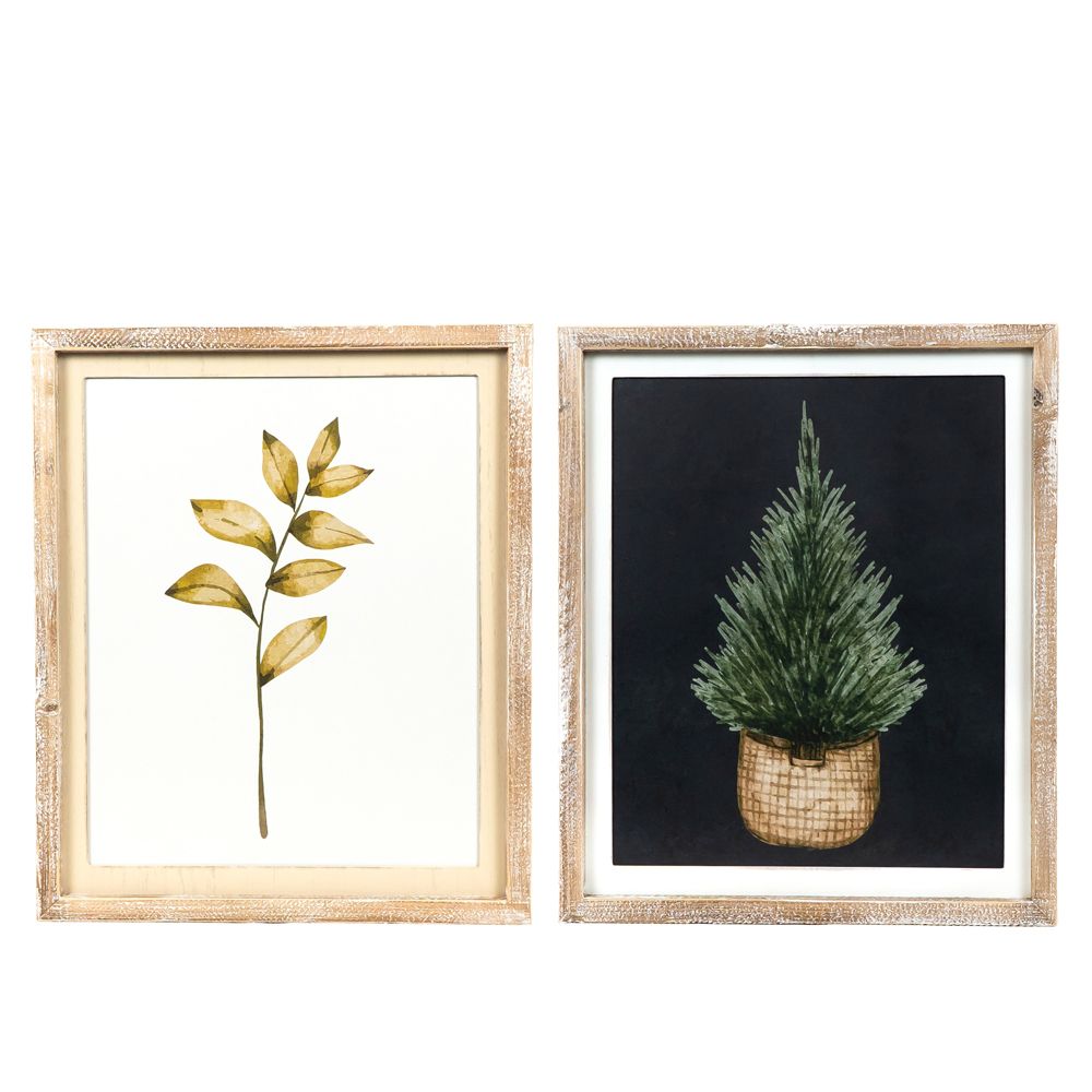 Holiday Flora & Fauna Reversible Wood Frame Sign