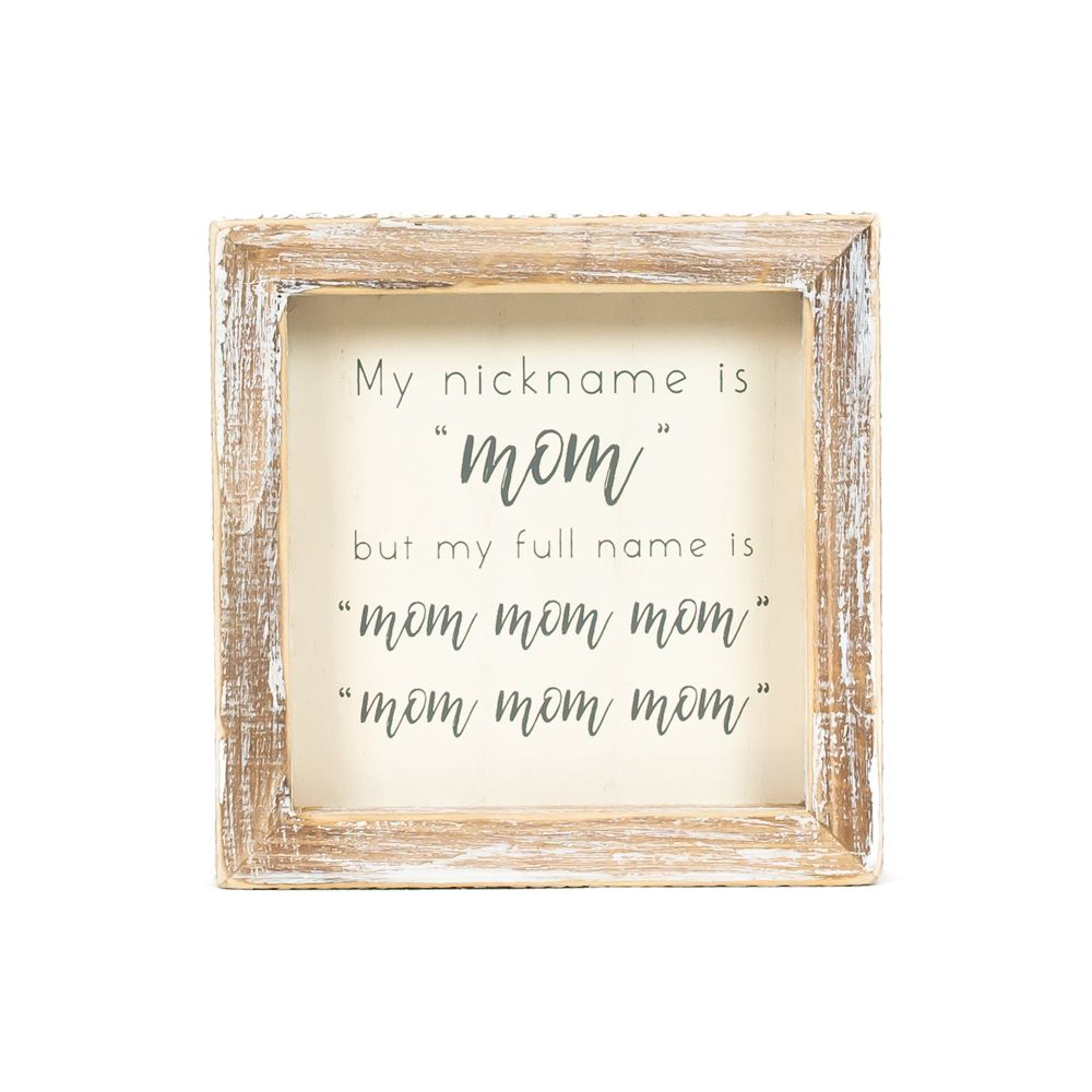 Mom Nickname Wood Frame Sign - White & Grey