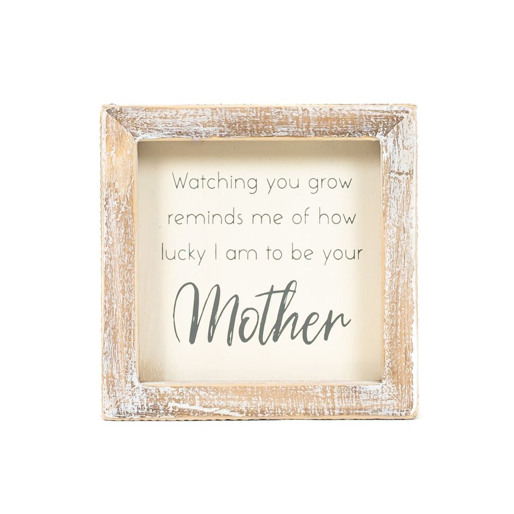 5x5 Mother Wood Frame Sign in White & Grey