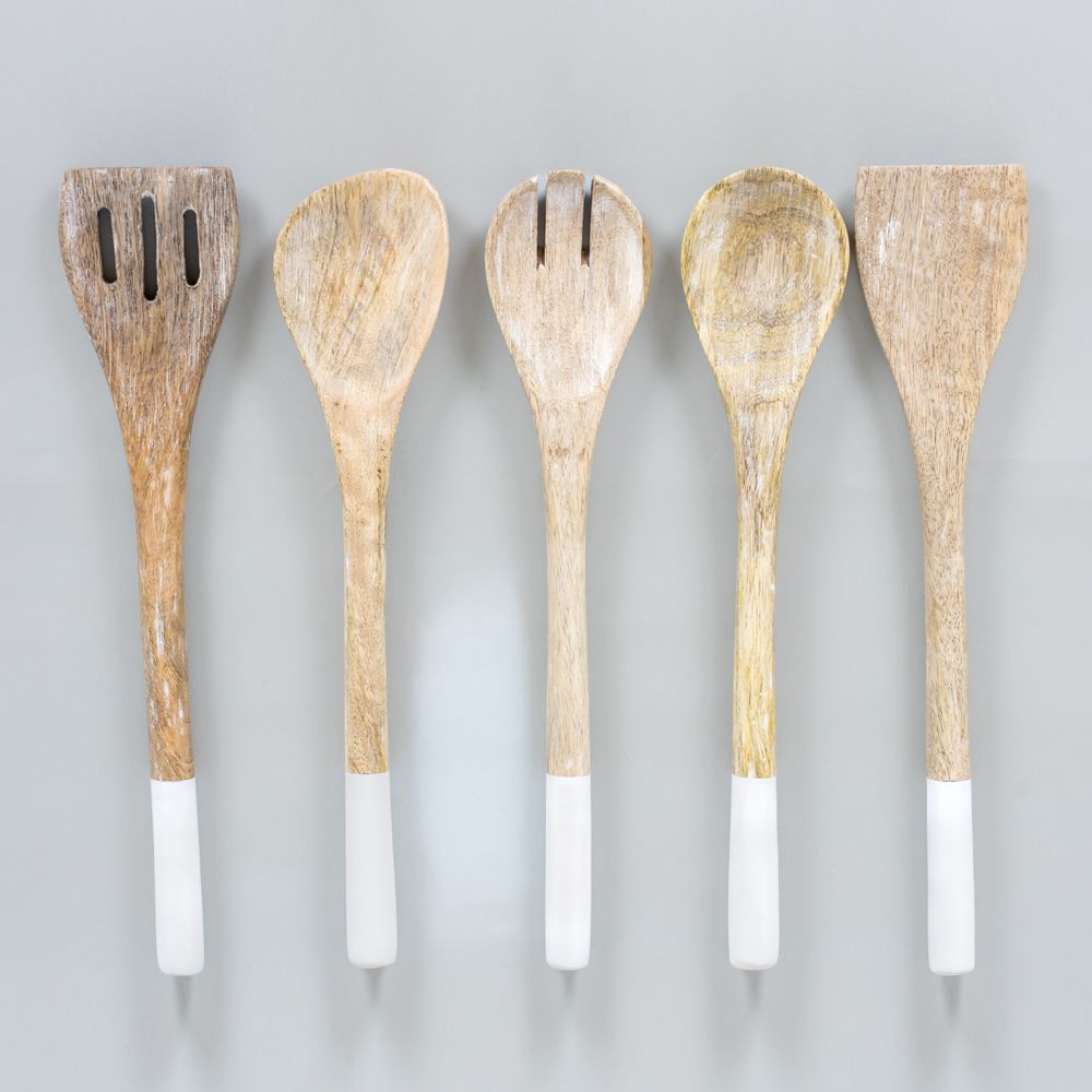 Mango Wood Serving Spoons Set of 5 - Sundara Collection