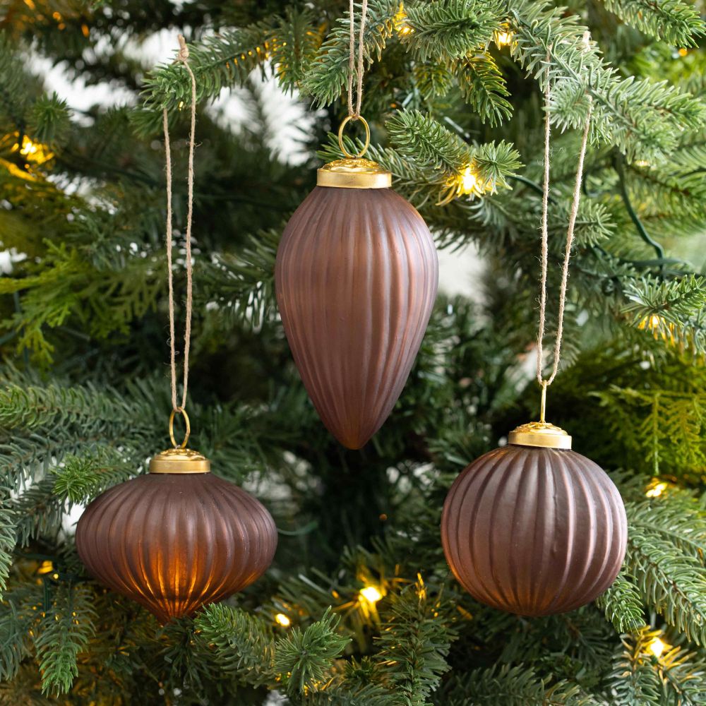 3x3x3 Brown Glass Ornaments Set of 3 - Sundara Collection