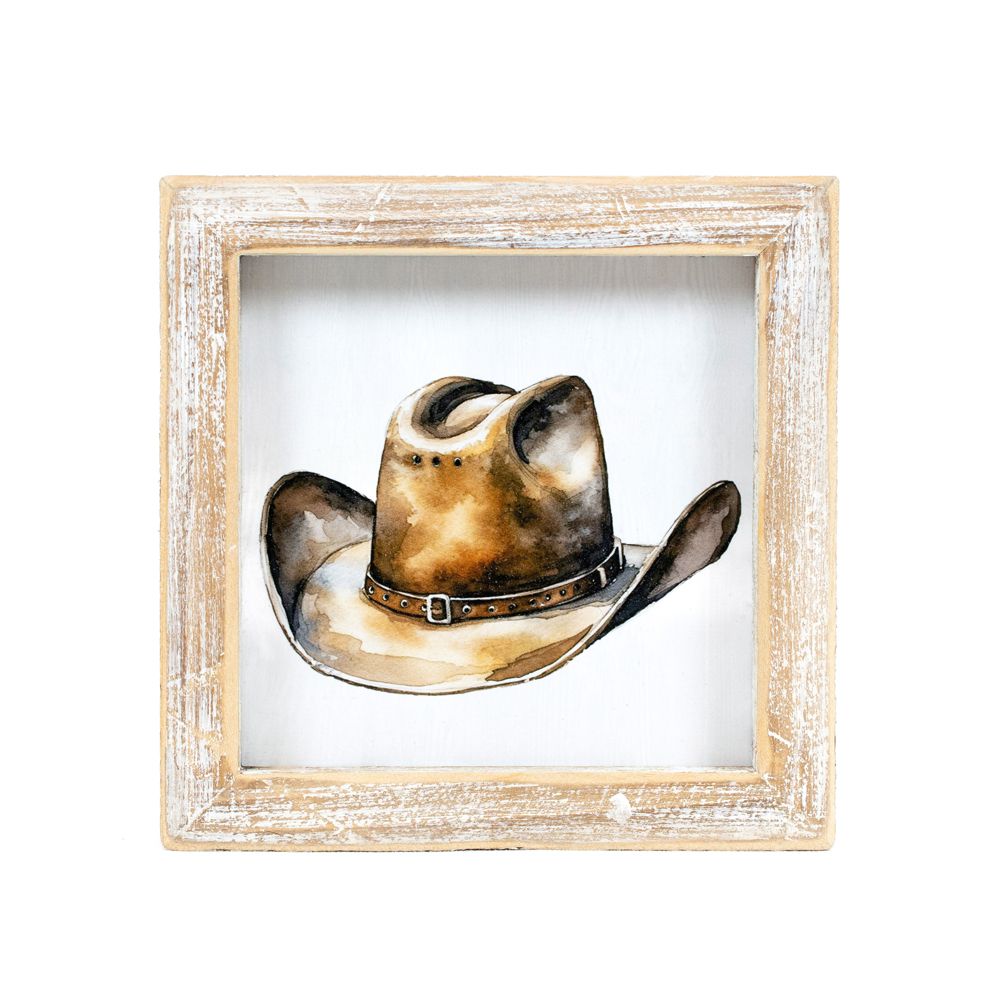 5" x 5" x 1.5" Reversible Wood Wall Art (Hat / Boots)