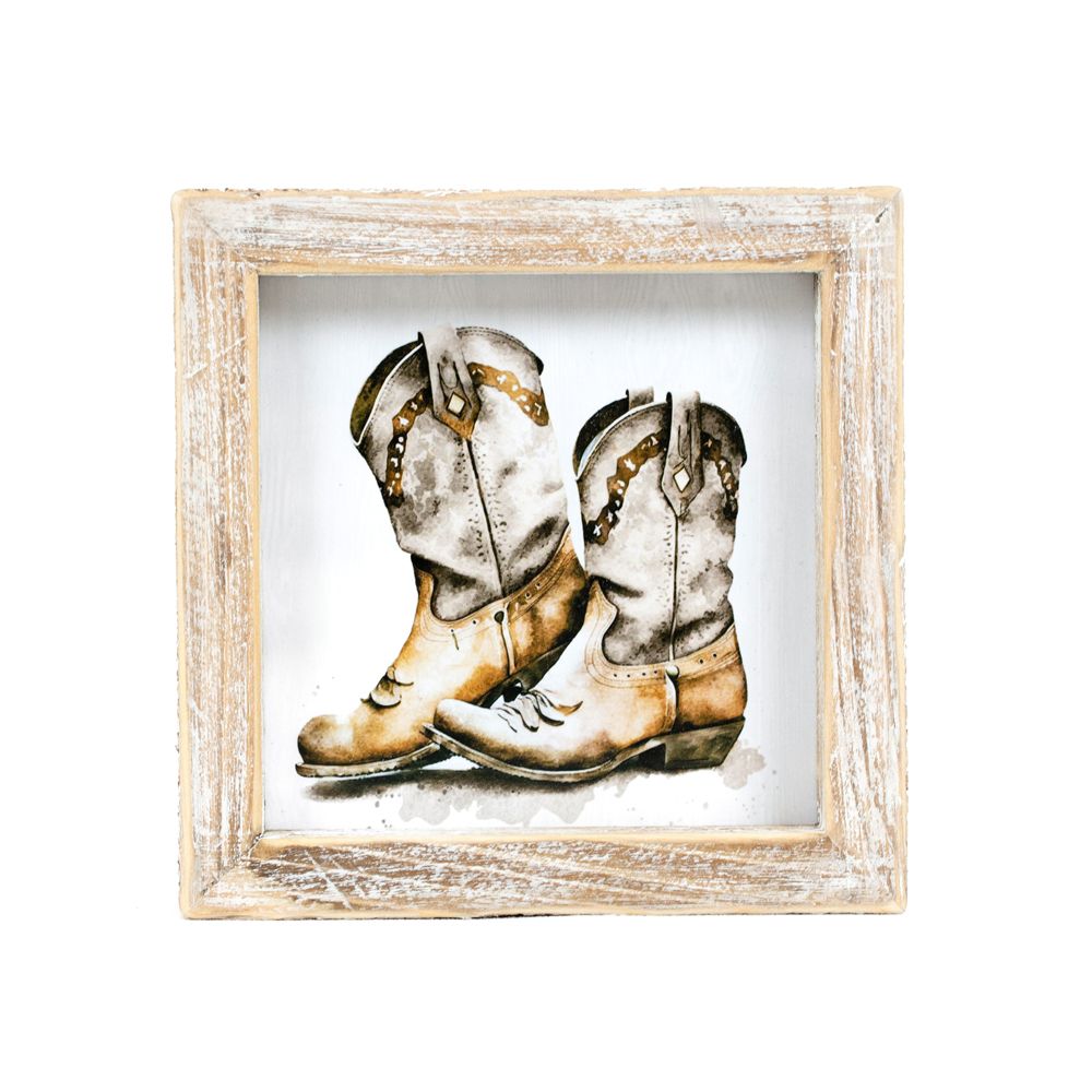5" x 5" x 1.5" Reversible Wood Wall Art (Hat / Boots)
