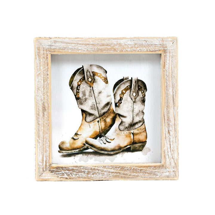 5" x 5" x 1.5" Reversible Wood Wall Art (Hat / Boots)