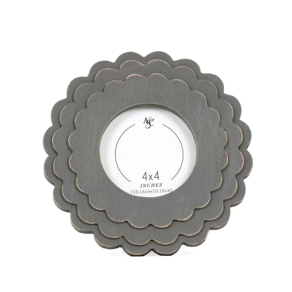 8x8 Scallop Wood Photo Frame in Grey (4x4 Opening)