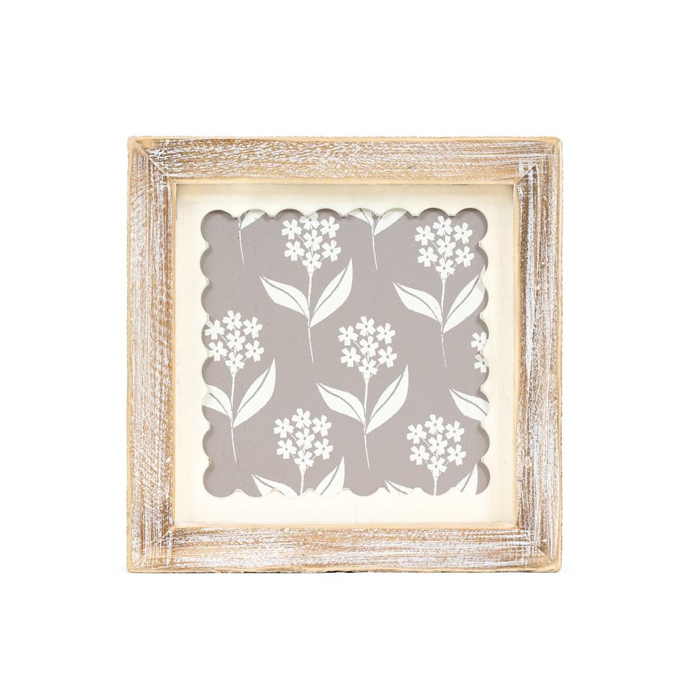 7" x 7" x 1.5" Reversible Wood Wall Art (Flowers)