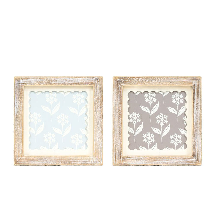 7" x 7" x 1.5" Reversible Wood Wall Art (Flowers)