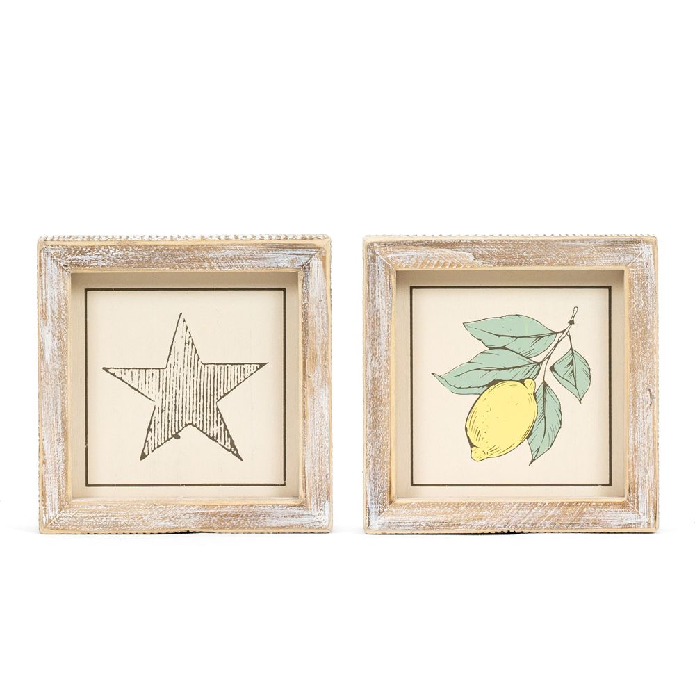 5x5 Reversible Wood Frame Sign - Star & Lemon Design