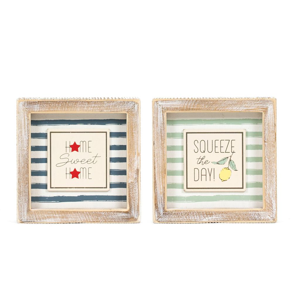 Dwella Decor 5x5 Reversible Wood Sign - Home Sweet Home/Squeeze the Day