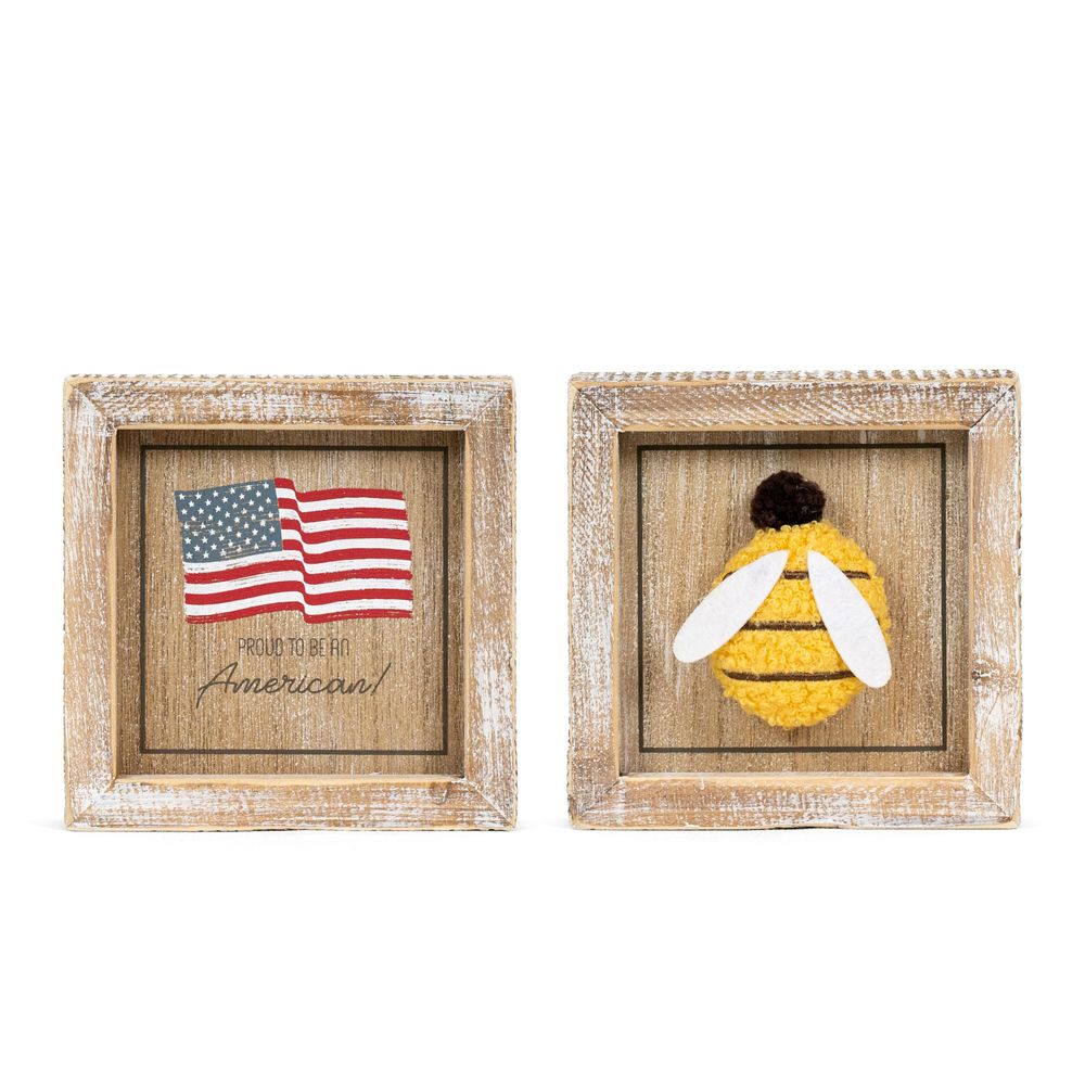 Reversible Wood Frame Sign - Proud to Be American & Bee