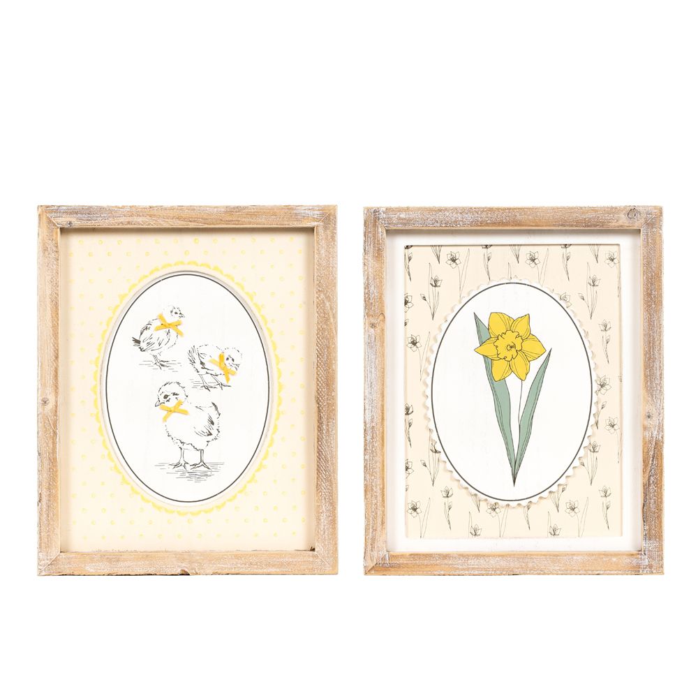 10x12 Reversible Wood Frame Sign - Daffodil & Chicks