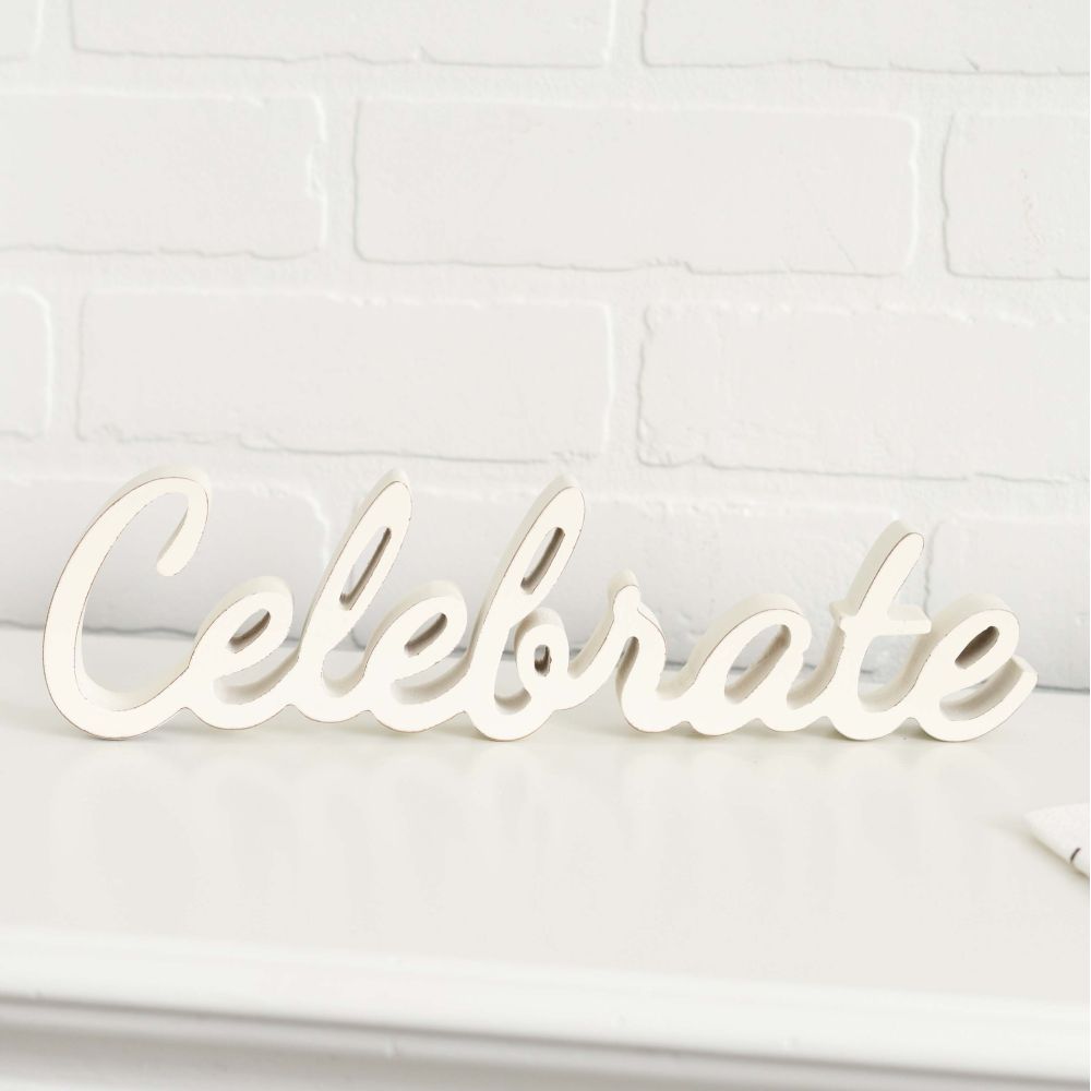 Celebrate Wood Cutout - White