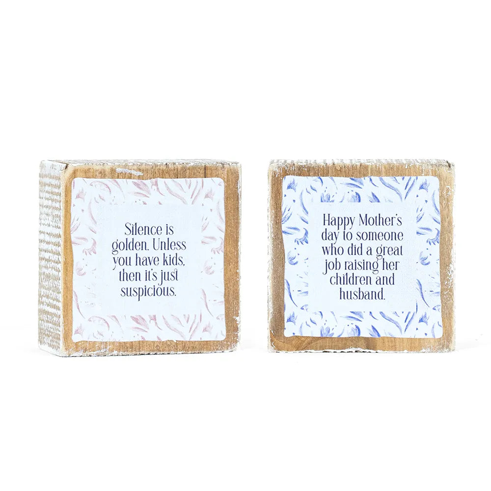 HAPPY / SILENCE (3x3x1.5) Reversible Wood block