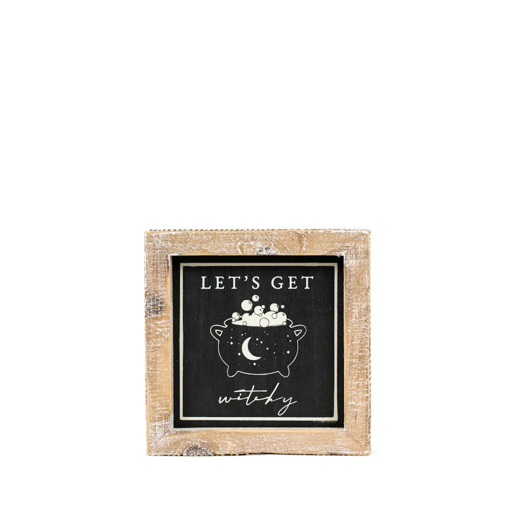 5" x 5" x 1.5" Reversible Wood Frame Sign (Witchy / Thankful)