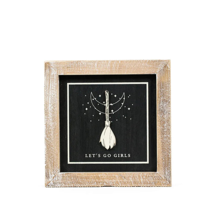 7" x 7" x 1.5" Reversible Wood Wall Art (Broom / Pie)