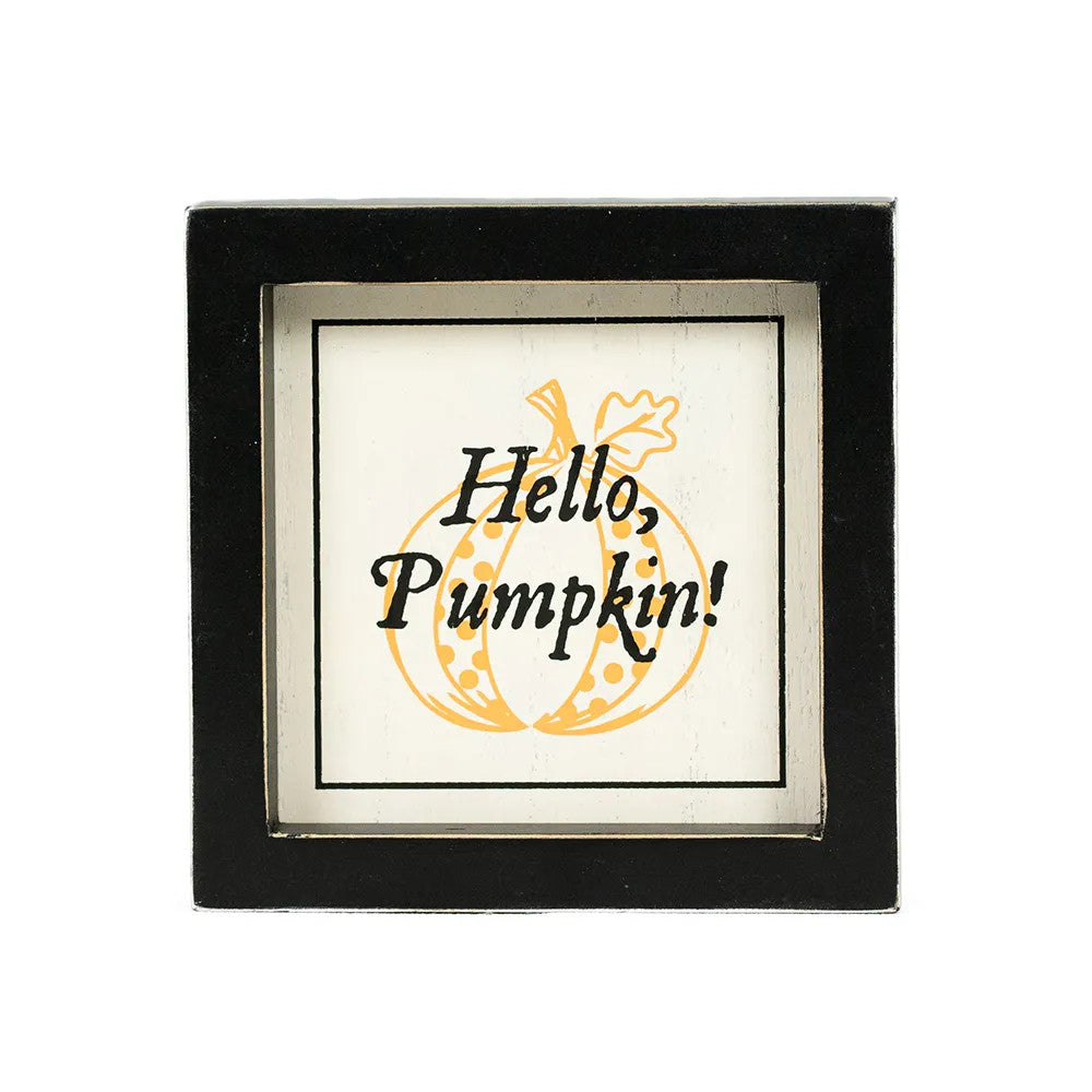 5" x 5" x 1.5" Reversible Wood Frame Wall Art (Pumpkin / Hello)