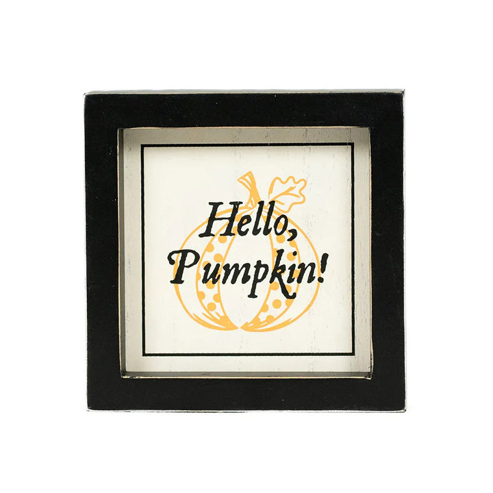 5" x 5" x 1.5" Reversible Wood Frame Wall Art (Pumpkin / Hello)