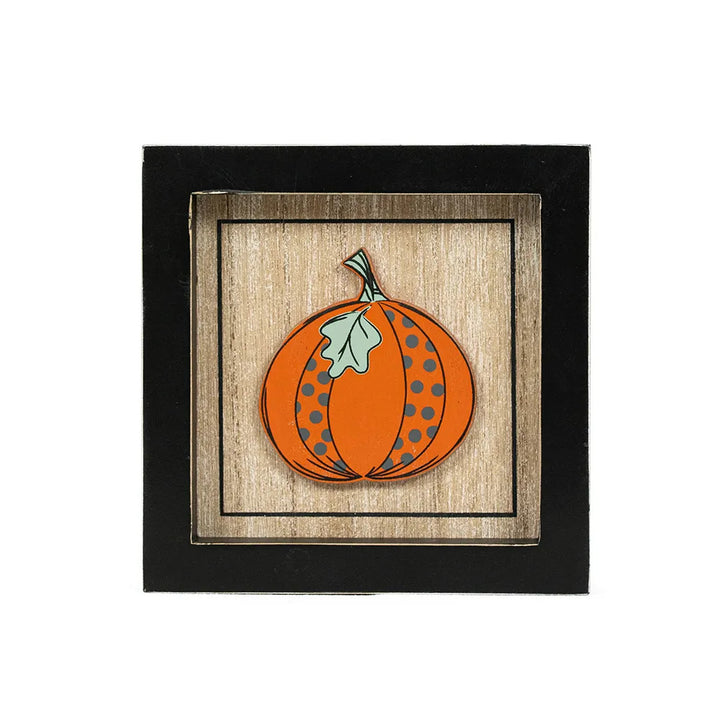 5" x 5" x 1.5" Reversible Wood Frame Wall Art (Pumpkin / Hello)