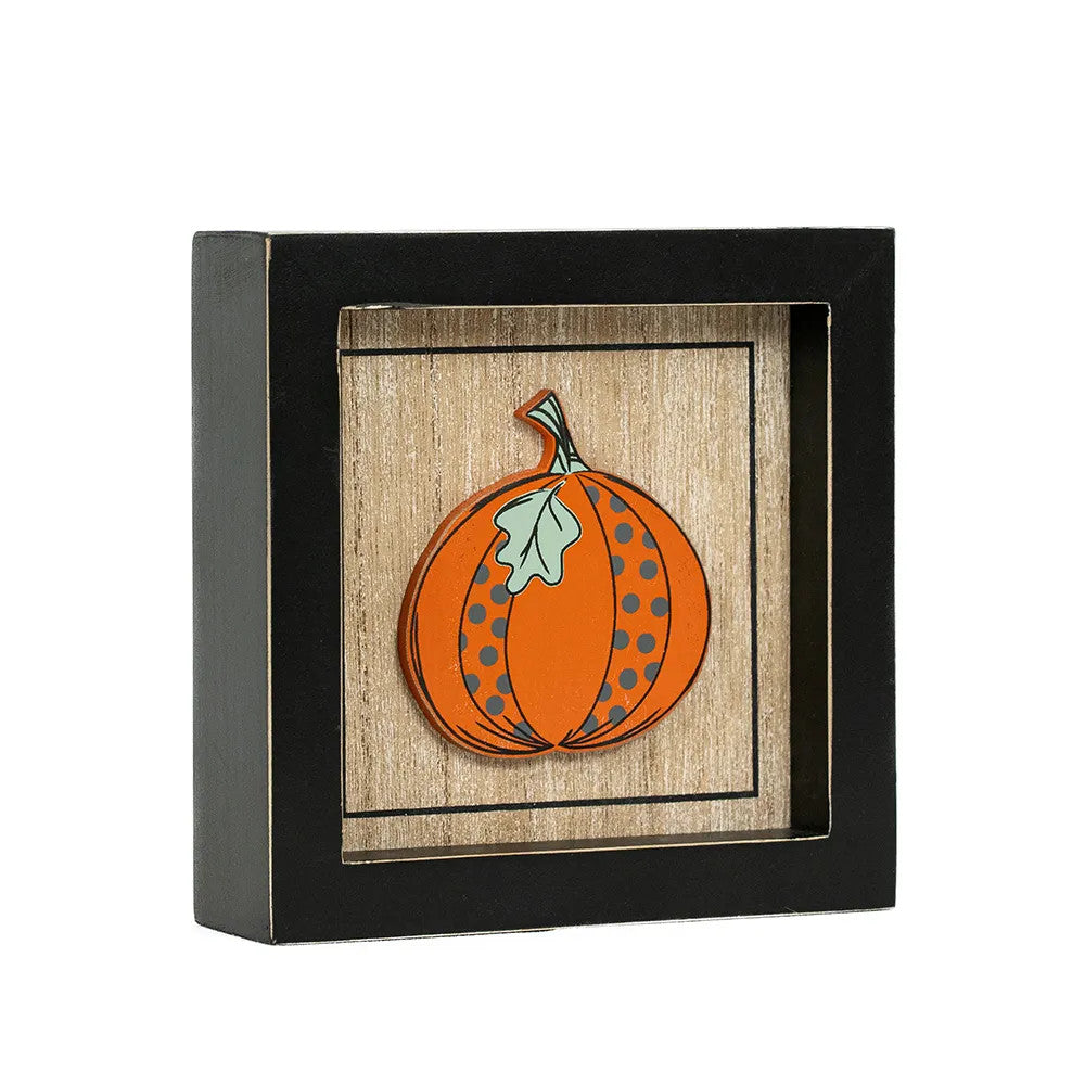 5" x 5" x 1.5" Reversible Wood Frame Wall Art (Pumpkin / Hello)