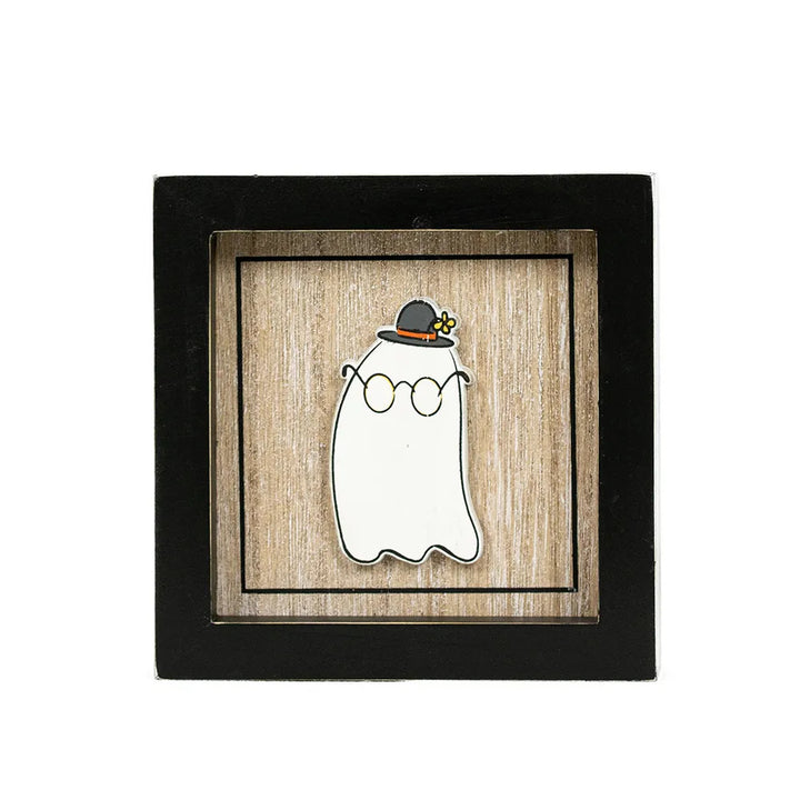 5" x 5" x 1.5" Reversible Wood Frame Wall Art (Ghost / Afraid)