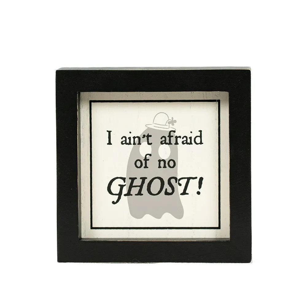 5" x 5" x 1.5" Reversible Wood Frame Wall Art (Ghost / Afraid)