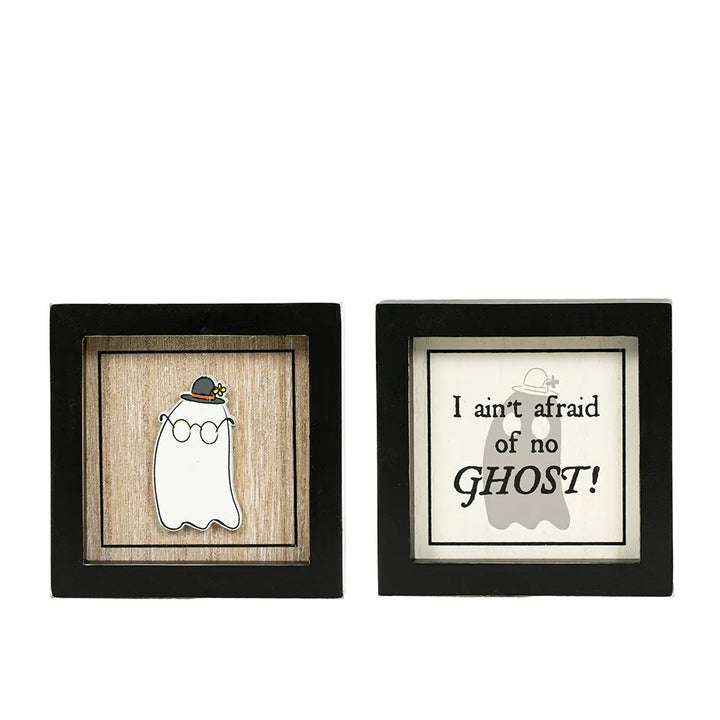 5" x 5" x 1.5" Reversible Wood Frame Wall Art (Ghost / Afraid)