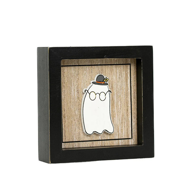 5" x 5" x 1.5" Reversible Wood Frame Wall Art (Ghost / Afraid)