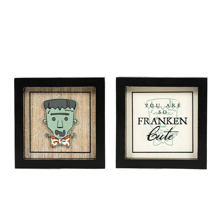 5" x 5" x 1.5" Reversible Wood Wall Art (Frankie / Cute)