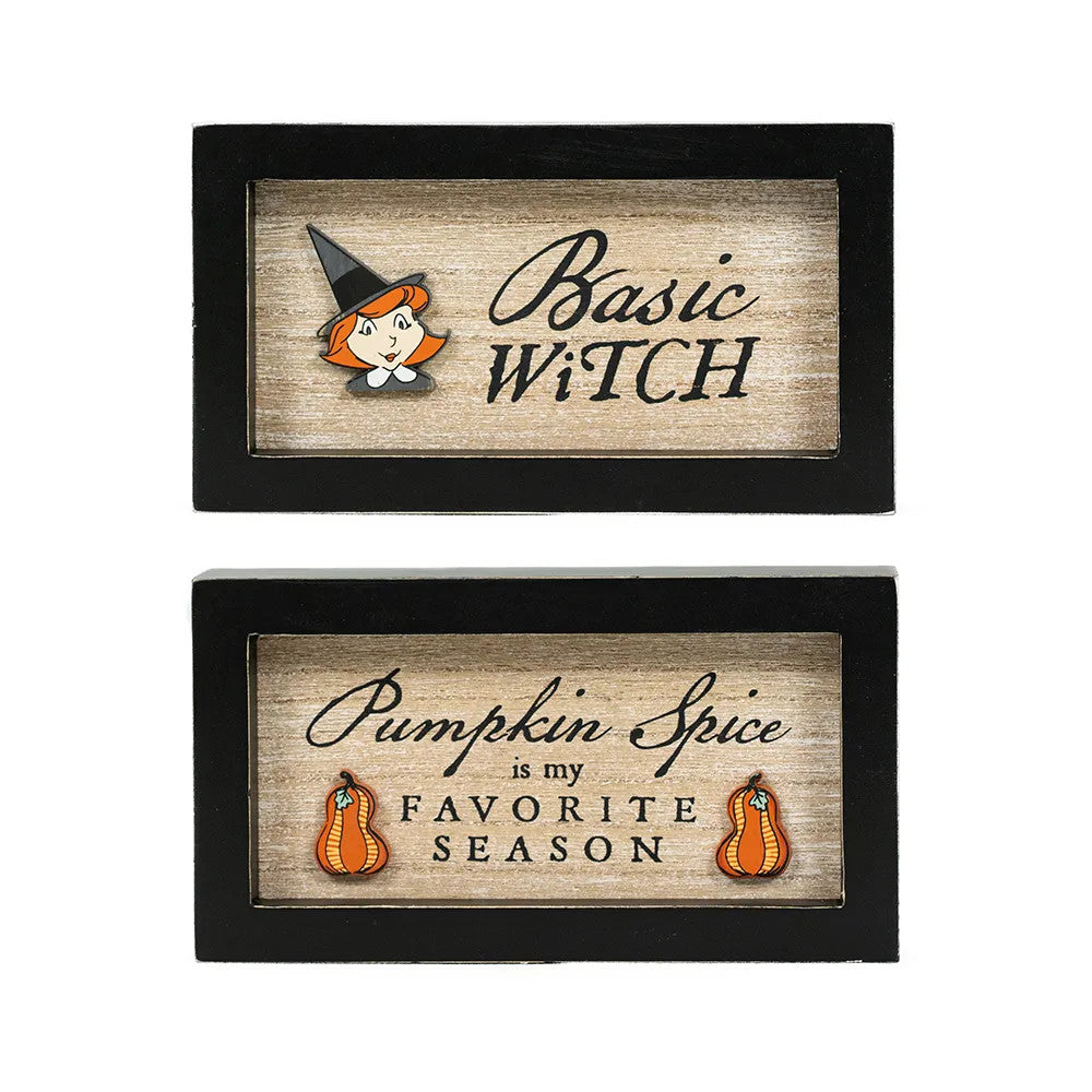 7" x 4" x 1.5" Reversible Wood Frame Sign (Witch / Spice)