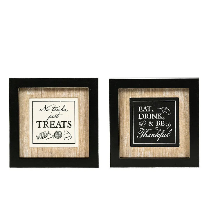 7" x 7" x 1.5" Reversible Wood Frame Sign (Treats / Eat)