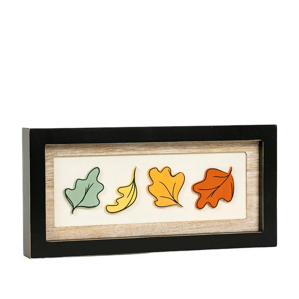 13" x 6" x 1.5" Reversible Wood Frame Wall Art (Relax / Leaves)