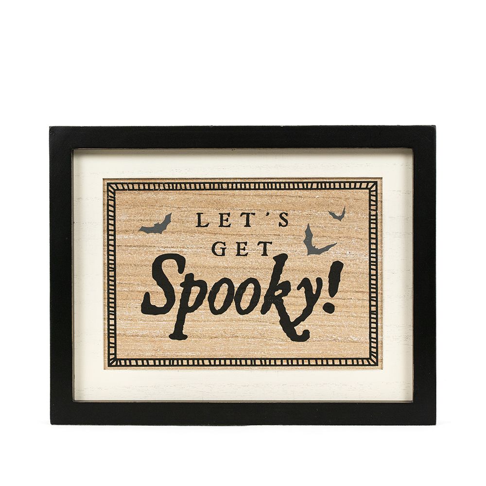 13" x 10" x 1.5" Reversible Wood Frame Sign (Spooky / Thanks).