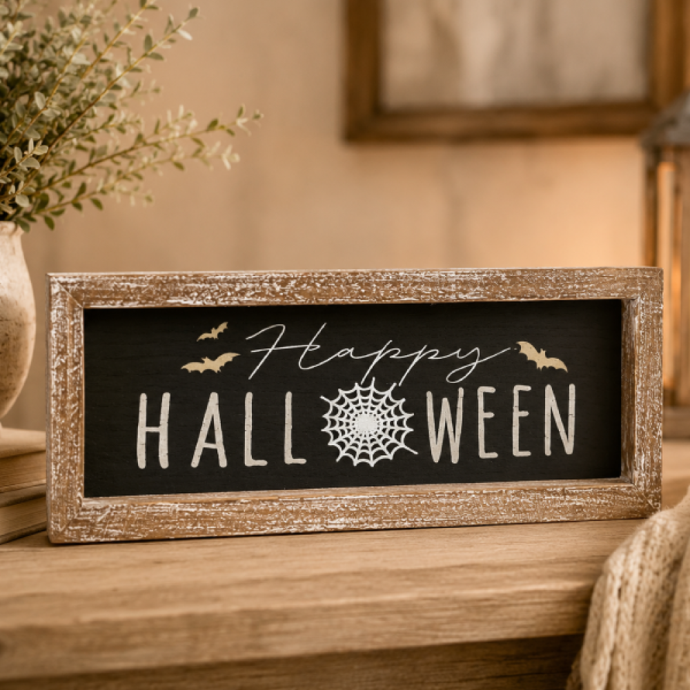 13" x 5" x 1.5" Wood Frame Sign (Happy Halloween)