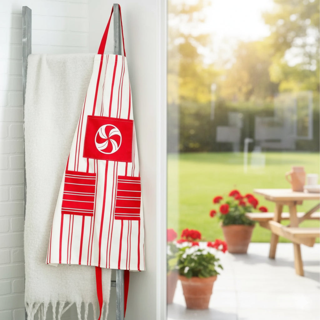 Christmas Cotton Apron in Peppermint Red & White
