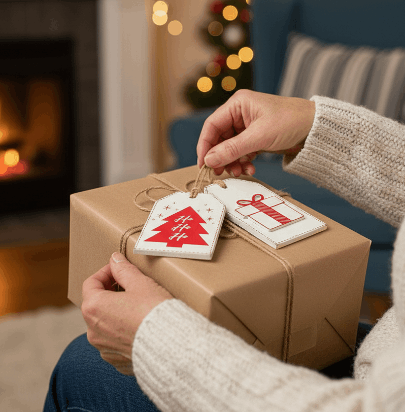 3x5 Reversible Christmas Wood Tag - Tree/Present Design