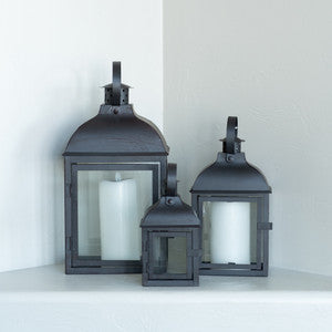 Black Iron & Glass Lantern Set of 3