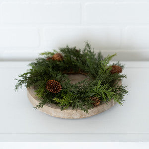 Arborvitae Candle Wreath - 11" Green & Brown Centerpiece