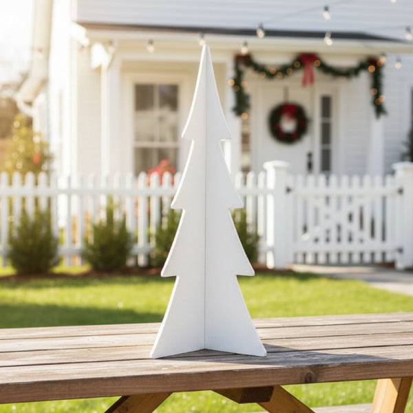 Large White Christmas Wood Cutout Tree