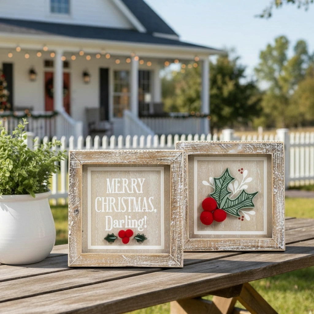 5x5 Reversible Christmas Wood Sign - Holly/Merry
