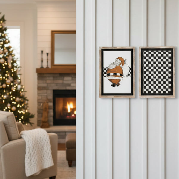 10x14 Reversible Santa & Check Wood Frame Sign