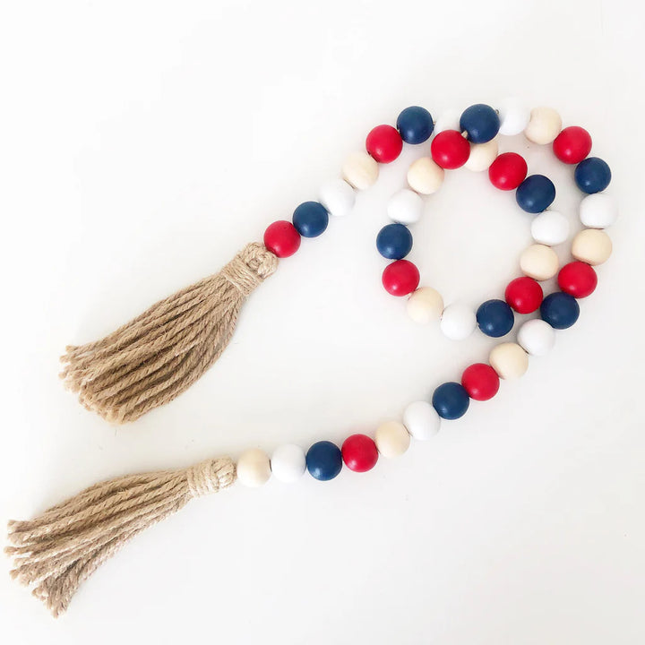 Wood Beads - Red, White, Blue,