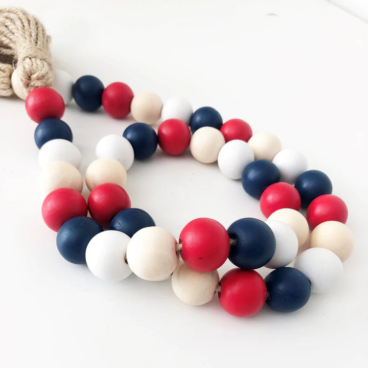 Wood Beads - Red, White, Blue,
